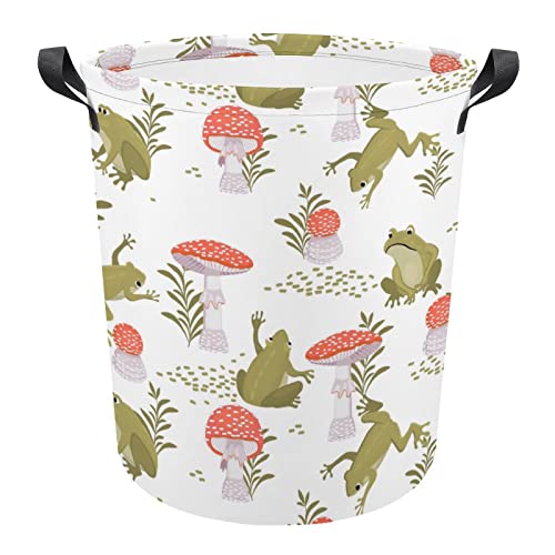 Ronda Cestos Para La Colada Mushrooms Frog Ronda Cesta De Lavadero Colorido Cesta Redonda De Almacenamiento De Lavandería Moderno Ronda Cubo Ropa Sucia Para Dormitorio Baño 34x42cm