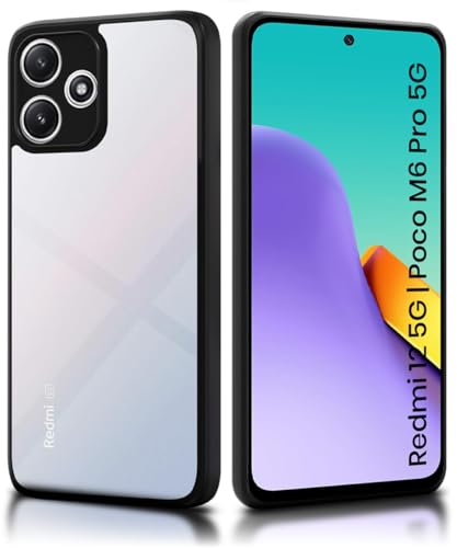 Image of WOW IMAGINE Shockproof Hybrid Back Cover for Mi Redmi 12 5G | Poco M6 Pro 5G | Hard Slim fit Back Case | PC & TPU | Clear Transparent Case - Black