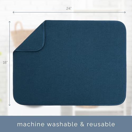 Image of S&T INC. Dish Drying Mat XL, 18 inch x 24 inch, Absorbent Microfiber Kitchen Counter Mat, Dish Drying Pad for Dishes, Utensils, Pots and Pans, Extra Large, Navy