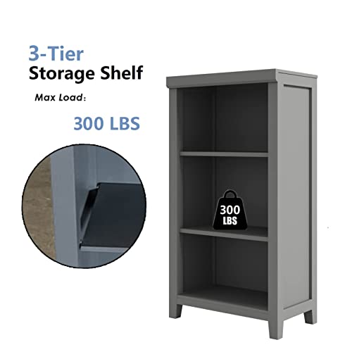 Ymlpre 3 Shelf Wood Bookcase Gray Freestanding Display Shelf, Open Sotrage Bookshelf For Home Office Library Playroom Kid Room Nursery School Small Narrow Space, 24W X 13.8D X 44H, Gray #TOP5