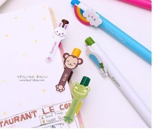 Cute Cartoon Animal Ball Pen Medium Point , 0.5 Mm, Blue Set of 4 Pcs Plus 1 Free cartoon ballpoint pen