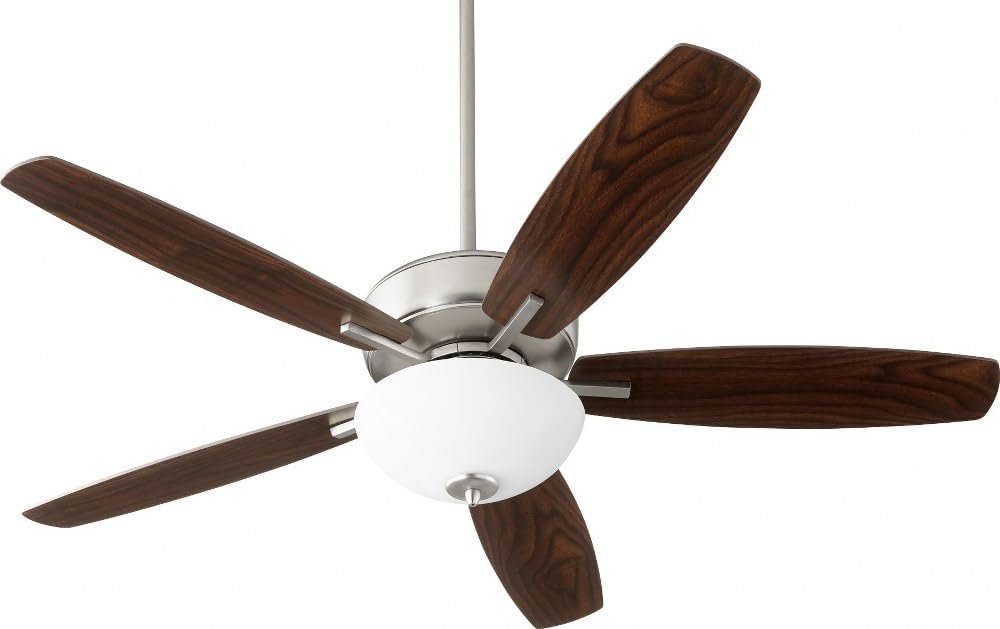 Quorum 70525-65 Protruding Mount, 5 Dark Oak/Walnut Blades Ceiling fan with 13 watts light, Satin Nickel