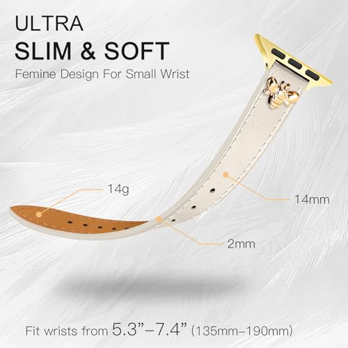 Image of JR.DM Slim Leather Bands Compatible with Apple Watch Band 38mm 40mm 41mm 42mm 44mm 45mm 46mm 49mm, Genuine Leather Band with Charms, Feminine Design for Iwatch Ultra SE Series 11 10 9 8 7 6 5 4 3 2 1