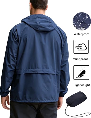 Image of Mens Rain Jacket Lightweight Waterproof Raincoat with Hood Packable Windbreaker Jacket Hiking Cycling