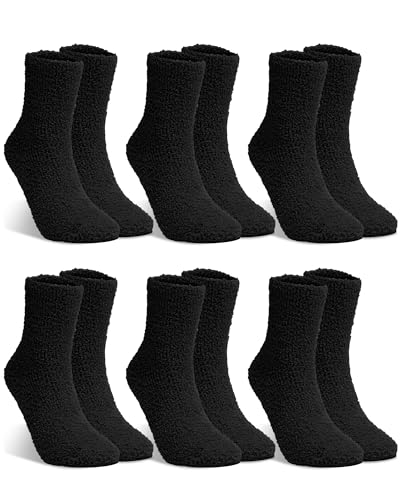 CZBRO Fuzzy Socks Winter Warm Fluffy Soft Socks for Woman Indoor Gifts (US Numeric 5 10 Regular Regular Black/6 Pairs)