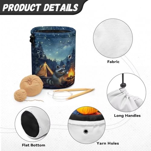 Image of Sellikakes Raccoon Space Small Yarn Holder Knitting Crochet Bag Organizer Store Crocheting Project Accessories Sewing Supplies Skein Ball