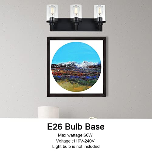 Image of Modern Vanity Lighting,3 Light Matte Black Bathroom Light, Vintage Wall Sconces Lighting with Clear Class Shade Industrial Bath Wall Mounted Lights for Mirror, Living Room, Bedroom Hallway