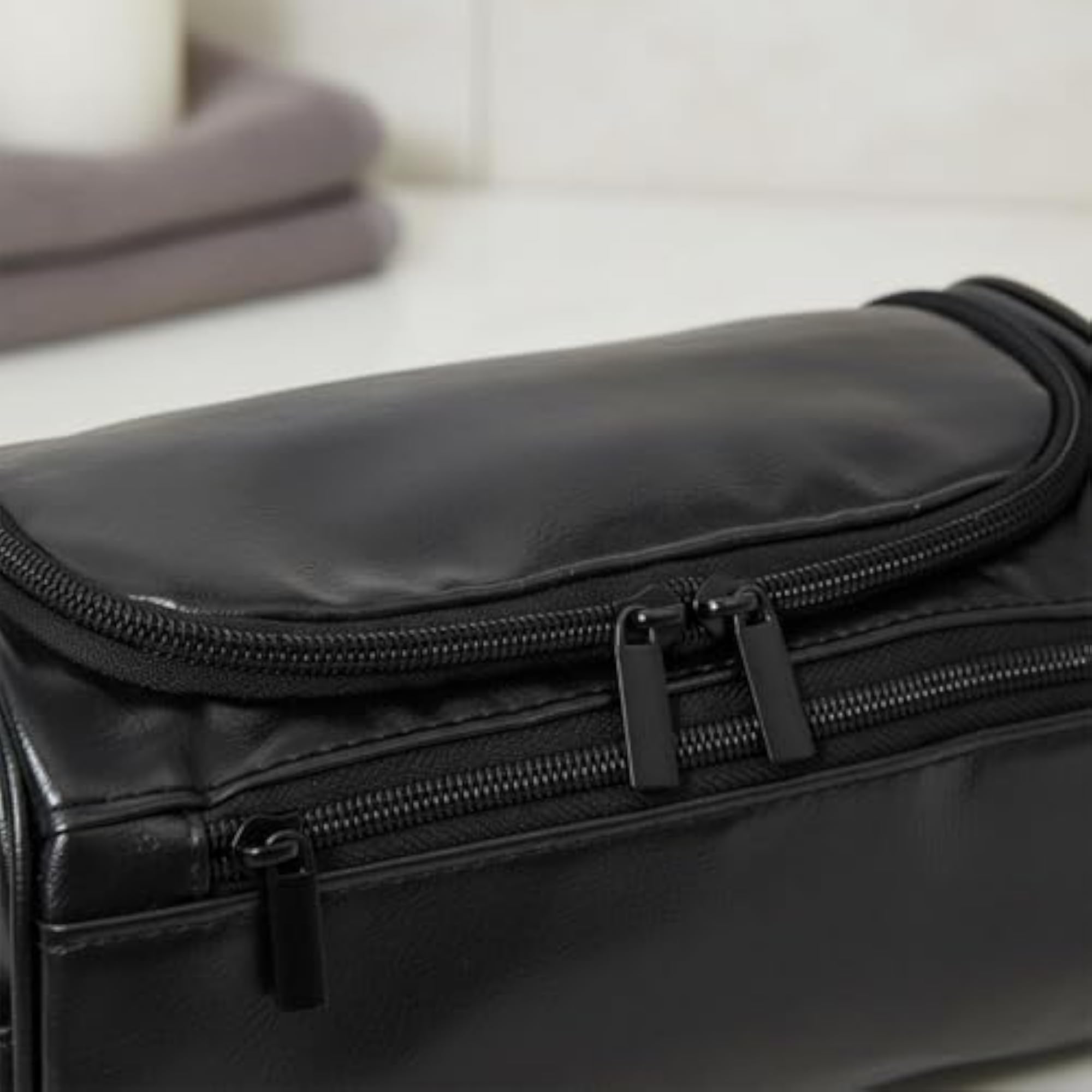 Multi-Compartment Hanging Toiletry Bag for Travel, PU Leather Wash Bag