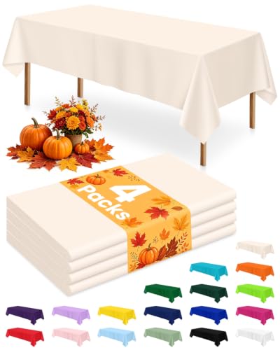 Image of LANLISA 4 Pack Beige Plastic Tablecloth Disposable, 54 x 108 Inch