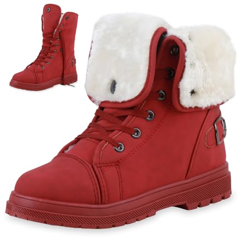 VAN HILL Warm Gefütterte Damen Stiefeletten Worker Boots Outdoor Schuhe 197675 Rot 42