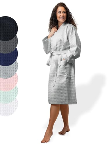 SIEGENTHAL® Damen Bademantel Waffelpique 100% Baumwolle mit Schalkragen...