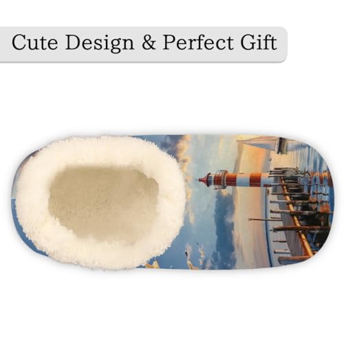 Sunset Lighthouse House Slippers for Women Men, Sea Seagull Fuzzy Soft Cozy Non Slip Slipper Socks3
