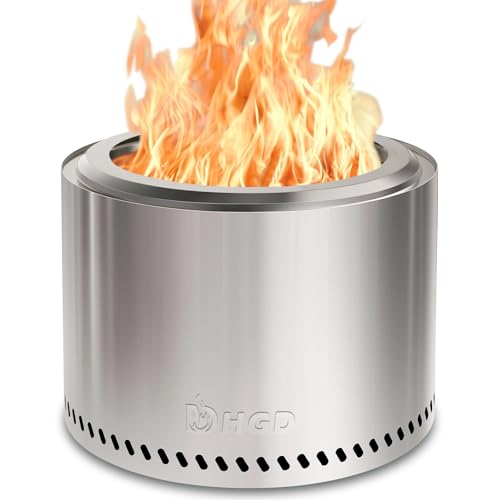 HGD 15.5' Smokeless Fire Pit Outdoor, Stainless Steel Wood Burning Firepit with Secondary Combustion, Backyard Patio Stove for Garden, BBQ & Bonfire