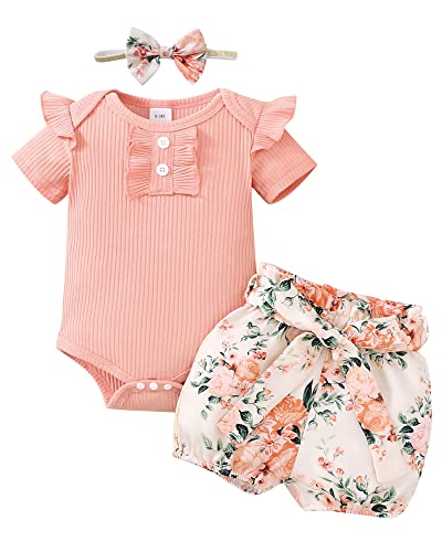 Image of Mioglrie Newborn Baby Girl Clothes Romper Shorts Set Cute Infant Summer Outfits Cotton Baby Clothes for Girls