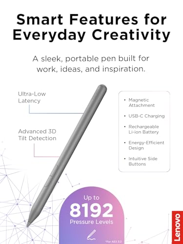 Image of Lenovo Yoga Pen 2 with Magnetic Pen Case, AES 3.0 Stylus with 8192 Pressure Levels, USB C Rechargeable, Tilt Detection, Multi Protocol Support for Lenovo Yoga 2 in 1 PCs, Luna Grey