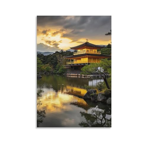 絵画 日の出の京都の金閣寺インテリア 絵画 美しい日本の風景写真 雄大な日本建築アートパネル 壁の絵 ポスター 壁掛け ソファの背景絵画 玄関 壁飾り 絵画 額無し 60x90cm