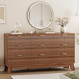 Xixini Fluted Dresser for Bedroom with 9 Drawers, 57' Wide Modern Chest of Drawers with Metal Handle, Wooden Dresser TV Stand, Wood Closet Clothes Storage Organizer for Living Room, Hallway, Walnut
