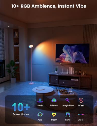 Image of UFO LED Torchiere Floor Lamp with RGB Ambient Light, 42W 3700LM Bright Dimmable Sky Lamp,71in Modern Tall Standing Lamp with Remote Touch Control&Timer,for Living Room Bedroom Office Gaming Room,Pink