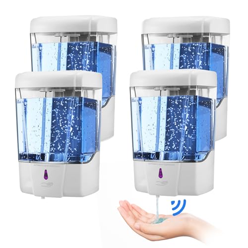 4 Pack Automatic Soap Dispenser Touchless,600 ml / 20 oz Commercial Hand Soap Dispenser,Wall Mount Hand sanitizer Dispenser for Bathroom Offices Home Kitchen Hotel,White