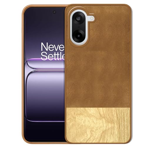 Image of amazon basics Luxury Leather and Wooden Texture OnePlus Nord CE5 5G Back Cover Case | Baby Skin Feel Full Camera Protection Case | Raised Edges | Side Soft TPU (Brown)