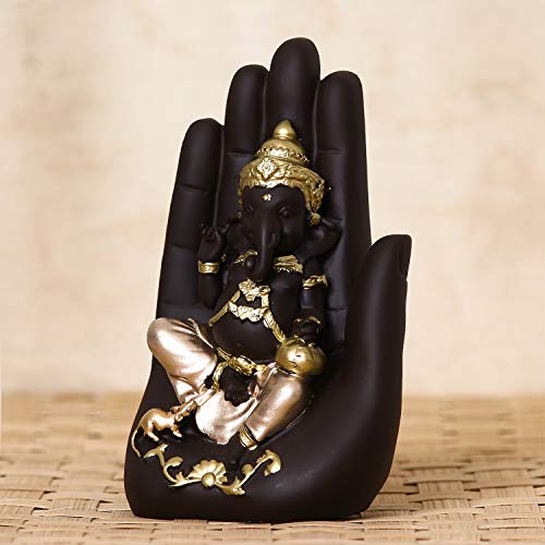 Image of eCraftIndia Golden Handcrafted Palm Ganesha Polyresin Showpiece (12.5 cm x 7.5 cm x 17.5 cm, Black)