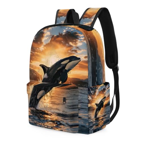3d Killer Whale 15 Inch Small Backpacks for Women Men, iPad Tablet Backpack Casual Travel Camping Daypack with Adjustable Shoulder Straps and Non-slip Chest Buckle3