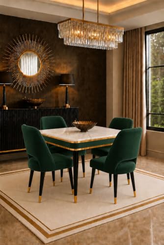 Image of WOODEN SPACE 4 Seater Wooden Dining Table Set | Urban Marble Top Dining Table with Chairs for Dining Room & Kitchen (Modern Vintage Dark Green) (54 x 36 x 30 inch)