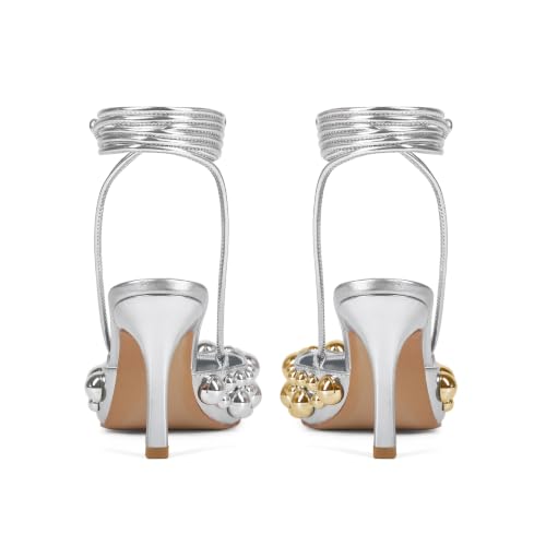 Image of Saint Leia Women's 4IN High Heel Sandals Nude Stiletto Pumps with Gold Silver Pearls Heels for Weddings Parties and Evening Wear