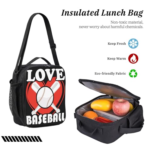 Love Baseball Bat 17 Inch Backpack Sets Lunch Bag Lightweight Daypack for Men Women 3Pcs4