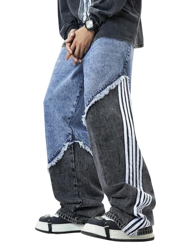 SOLY HUX Men's Baggy Jeans Y2k Hip Hop Side Striped Straight Leg Loose Denim Pants Streetwear