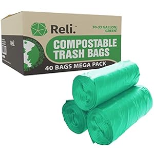 Reli. Compostable 33 Gallon Trash Bags | 40 Count | ASTM D6400 | Green | Eco-Friendly | For Compost