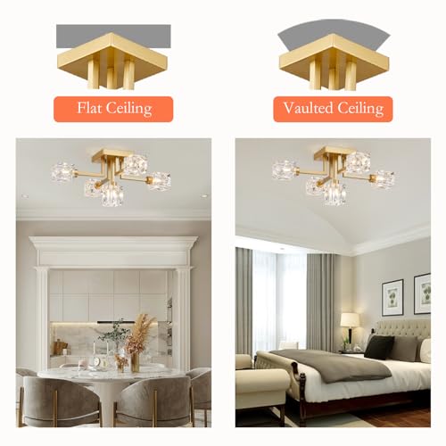 Majhoiw Modern Sputnik Chandelier Semi Flush Mount Ceiling Light Glass 5 Lights Farmhouse Gold Lighting Fixtures for Dining Room Living Room Kitchen Bedroom Entryway by Majhoiw - Image 4