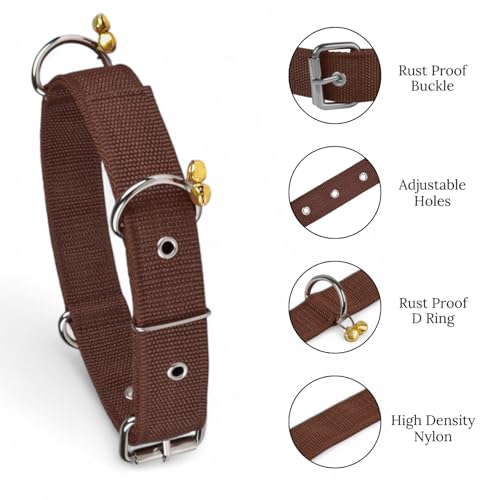 Image of Dog Neck Collar Belts and Leash for Medium Dogs, Dog Stylish Nylon Leash Belt with Bell - Beagle, Pug, Boxer, Shiba Inu, Tibetan Terrier, Indian Spitz (Medium, Brown)