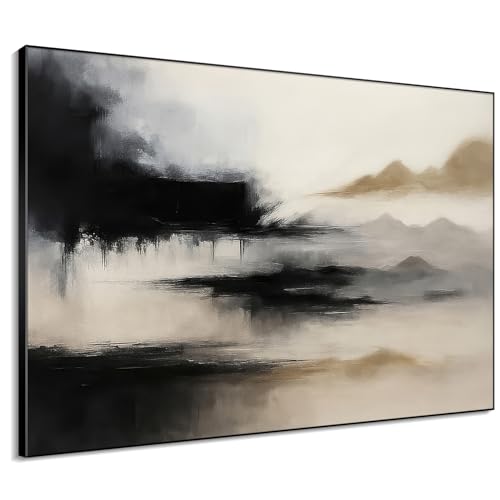 46"x60" XL Framed Wall Art - Abstract Black and Beige