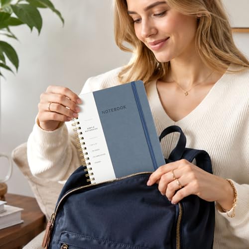 Image of Spiral Notebook - 7.24 inch x 10 inch College Ruled Journal with Inner Pockets and 180 Pages, PU Leather Cover Business Journal, Twin-Wire Binding Notebook Perfect for Office & Home School Supplies ReefBlue