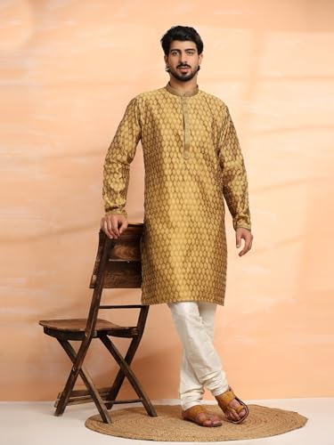 Image of AMAZON BRAND - Aanrva Men's Silk Blend Kurta Pajama Set | Traditional Indian Ethnic Wear for Wedding, Festival, Puja & Party