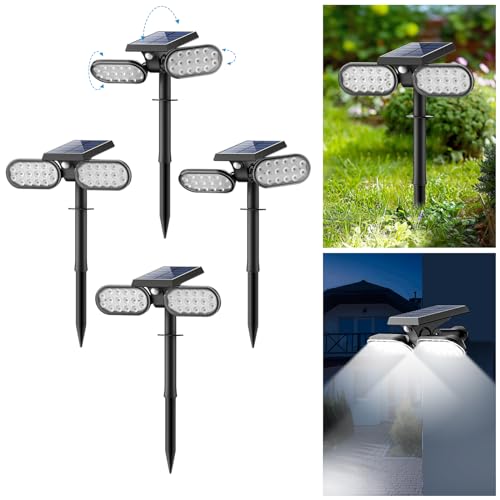 Sunvivo Motion Solar Lights Outdoor,Ground Path Lights or Wall Floodlight,Stay On or Motion Sensor Mode,Dusk to Dawn Security Light,Cordless,360° rotatable Spotlights for Path Yard Driveway,4-Pack