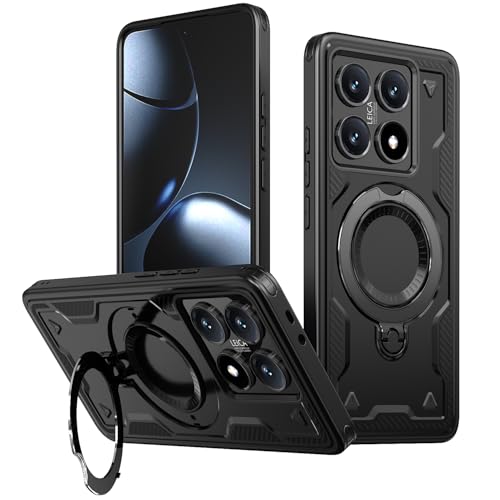 SORAKA Case for Xiaomi 14T Pro with Ring Stand,Compatible with MagSafe Case for Xiaomi 14T Pro case with Iron Sheet Rugged Shock-Absorbing case Military-Grade Drop Protection Black