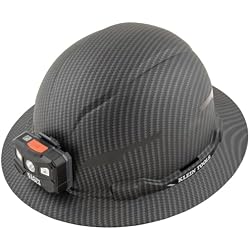 Klein Tools 60346 Hard Hat, Non-Vented Full Brim, w/Headlamp, KARBN Pattern | Class E Hard Hat with Premium KARBN Pattern, Rechargeable Lamp, Padded Sweat-Wicking Sweatband