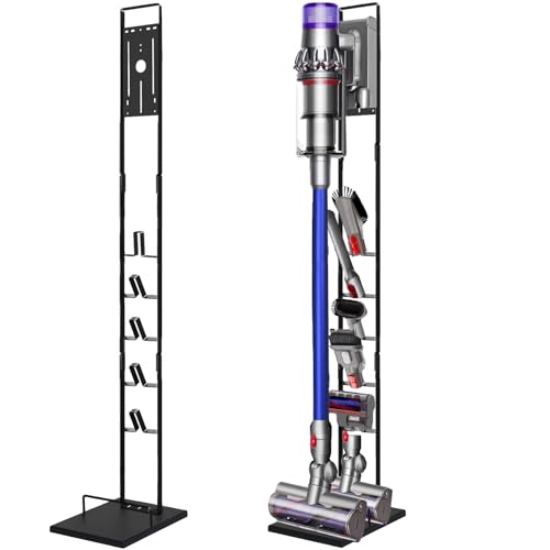 Lasvea Vacuum Stand for Dyson V6, V7, V8, V10, V11, V12, V15 Cordless Cleaners - Heavy Base Metal Bracket Holder with Trigger Lock, On/Off Control Clamp, Accessory & Attachment Storage