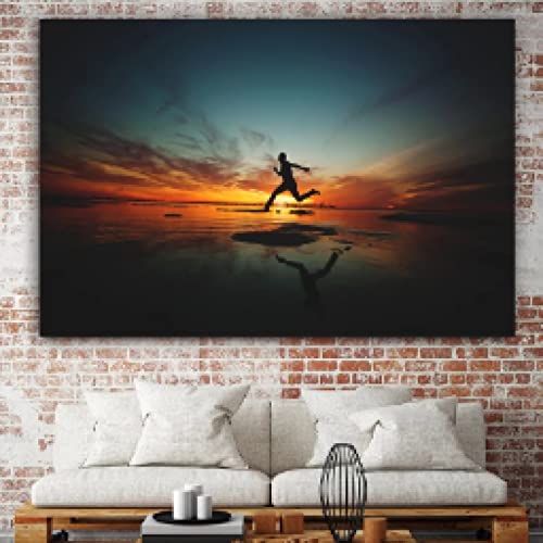 Toile peinture coucher de soleil de paysage art mural affiche esthetique salon 60x80cm