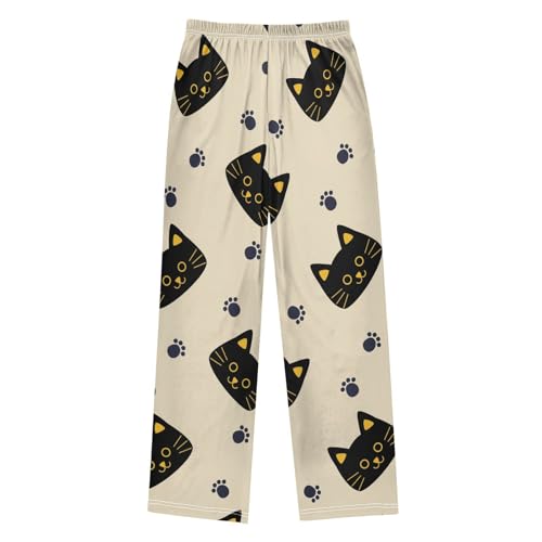 Cat Paw on Beige Boys Pants Boys Athletic Pants Long Pant for Boywith Pockets Wide-Leg Size 6-14Y2
