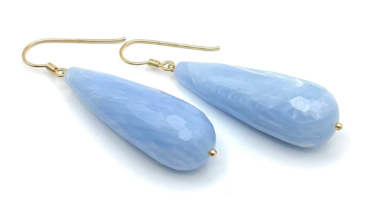 Orecchini con Lunghe Gocce Azzurre, Pendenti in Argento 925 Dorato, Gioielli Artigianali, Bijoux Moderni