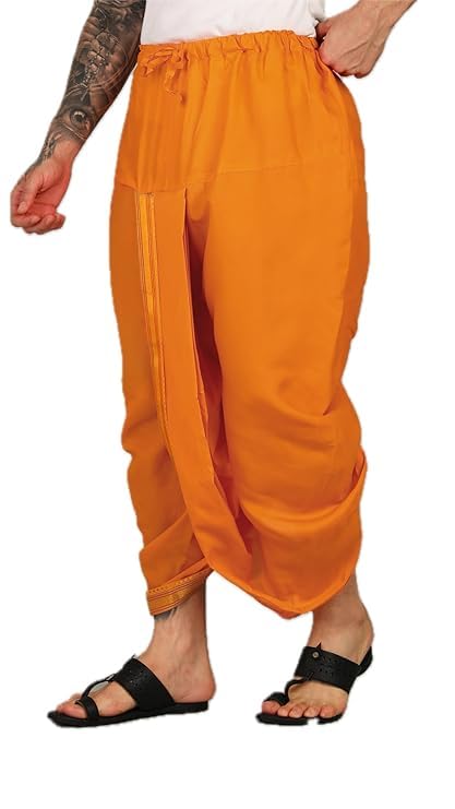 Mens Panjakejam Readymade Golden Zari Border Elastic Drawsting Waist Band Dhoti Silk Free Size Mens Panjakejam Readymade Golden Zari Border Elastic Drawsting Waist Band Dhoti Silk Free Size