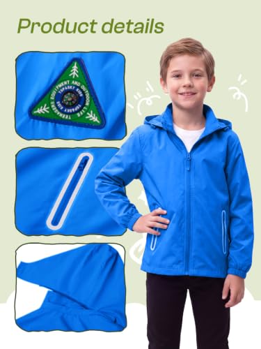 Image of SaphiRose Kids Waterproof Rain Jacket Mesh Lined with Removable Hood | Lightweight rain coat, windproof, breathable, school, camping, travel, outdoor play, boys and girls