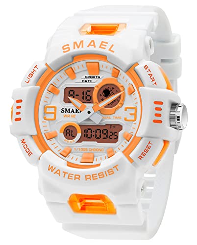 FANMIS Unisex Analog Digital Outdoor Sports Watch Military Tactics Multi Function LED Electronic Large Waterproof Watch Candy Color Student Wrist Watch (Orange)