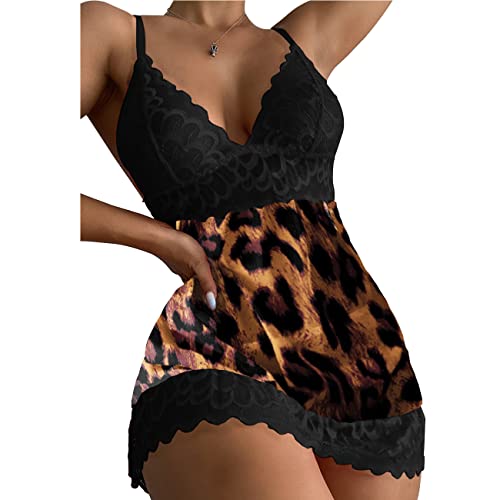 BKEPDY Negligee Damen Sexy Nachthemd Vausschnitt Spitze Kariert Nachtwäsche Trägerkleid Schlafkleid Nachtkleid Schlafanzug Sleepwear Pyjama