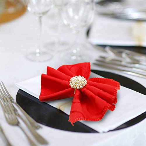 Hotop HOTOP-NAPKIN RING-25 12 Pcs Gold Napkin Rings Pearls Flower Napkin Buckles Rhinestone Bling Round Napkin Holders thumb #3
