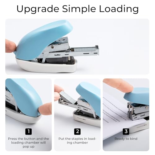 Image of M&G Mini Stapler with Staples, Small Blue Effortless Stapler Set, 20 Sheet Capacity, One Finger, 1000 Standard Staples, Office staplers for Desk, Easy to Load
