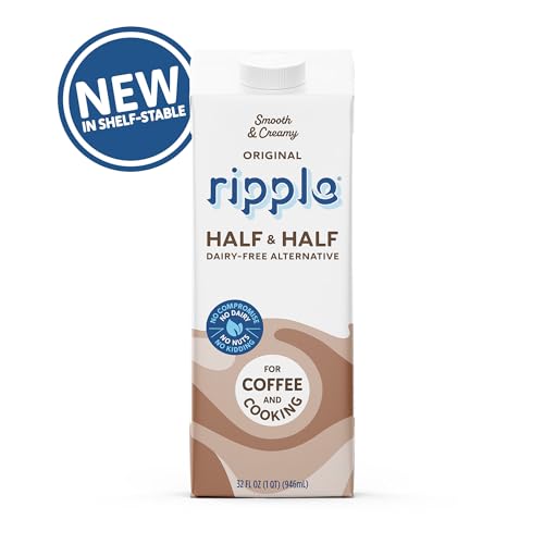 Image of Ripple Plant Based Milk, Half & Half, 8g Pea Protein, Calcium Rich, Shelf Stable Carton, Vegan, Non-GMO, Dairy, Soy, Nut, Gluten & Lactose Free, 32 Fl Oz, Pack of 6